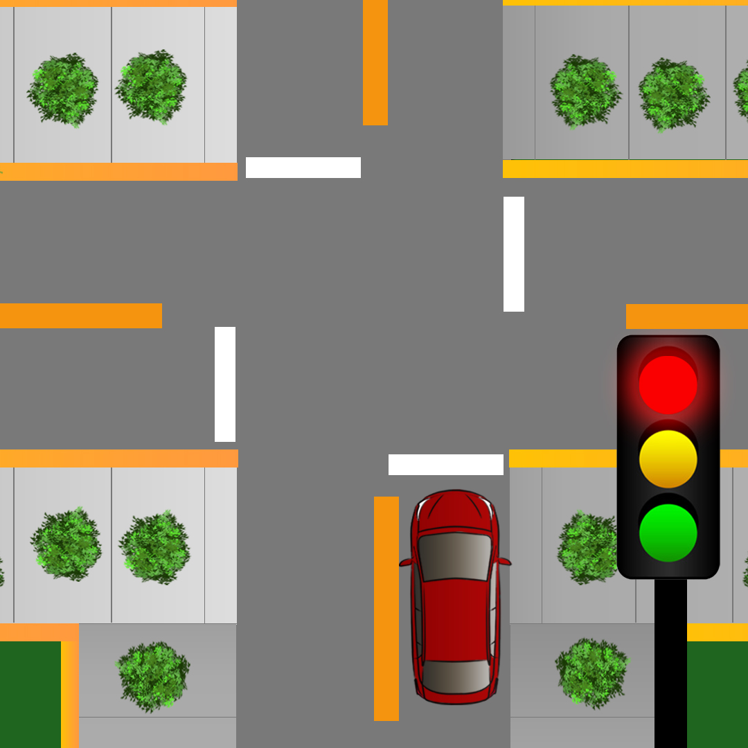 Test 5 - If you're planning on driving straight through an intersection but you are currently at a red light, what do you have to do?