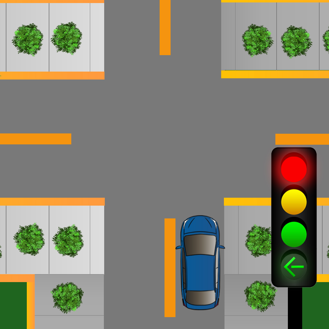 Test 5 - What does a red traffic light with a green arrow indicate at an intersection?