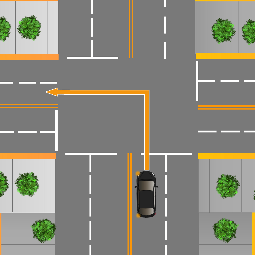 Test 2 - What should you do while making a left-turn if both the road you are on and the road you are turning onto are two-way streets?