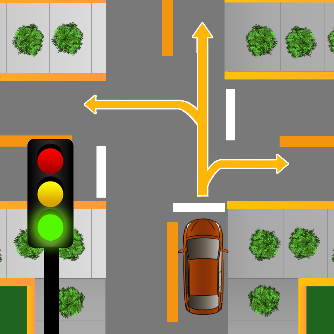 manitoba car - What three things does a flashing green light at an intersection where you are permitted to turn both left and right mean?