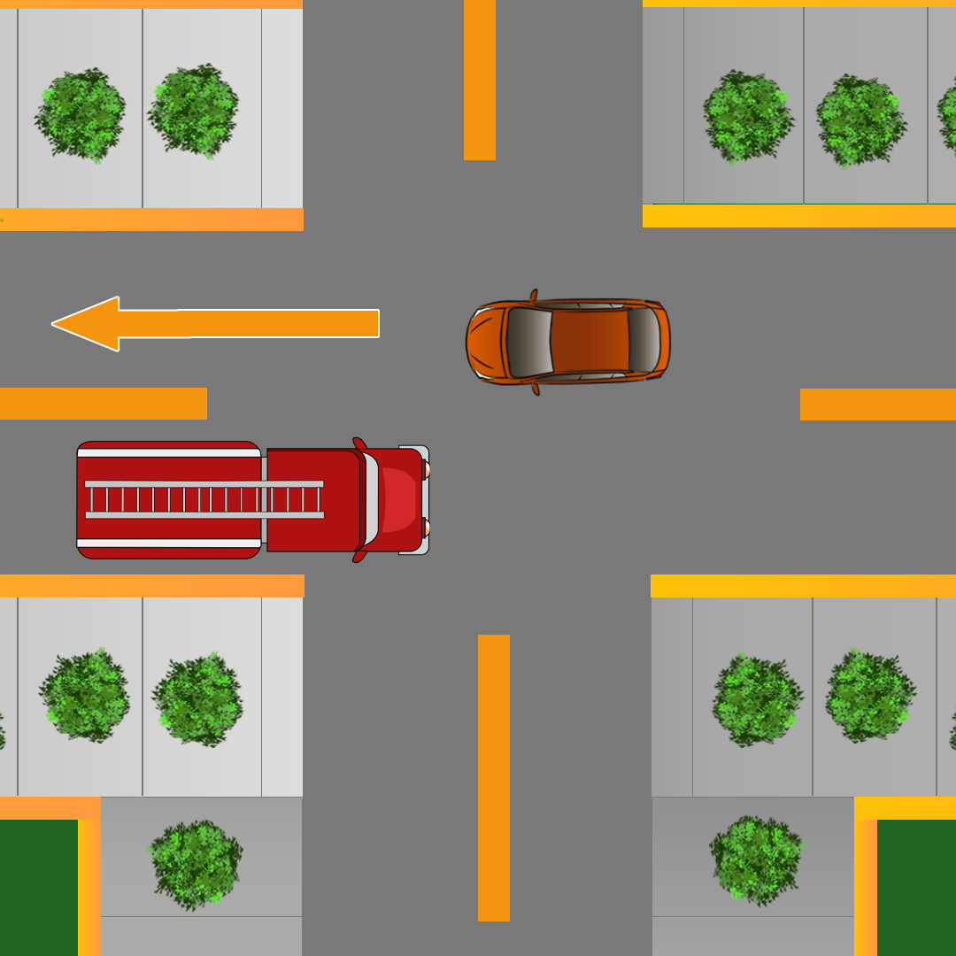 Test 1 - What should you do at an intersection where you're waiting to turn left but there's an oncoming firetruck with its lights on that can't get through?