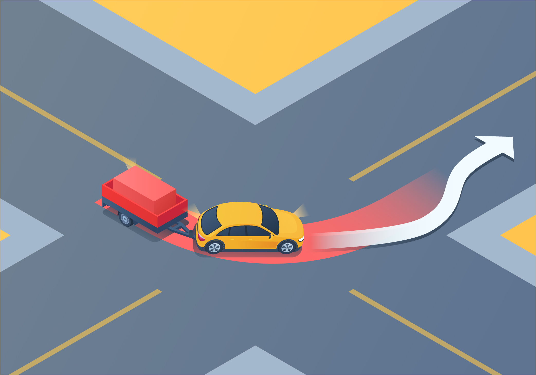 Towing a Trailer - How should you turn left at an intersection while towing a trailer?