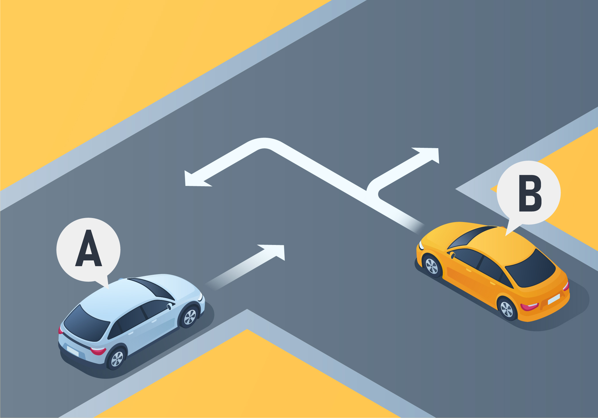 Intersections - Who must yield the right-of-way to the other in the situation below?