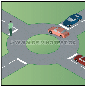 Test 1 - While driving toward a roundabout, who needs to be given the right-of-way?