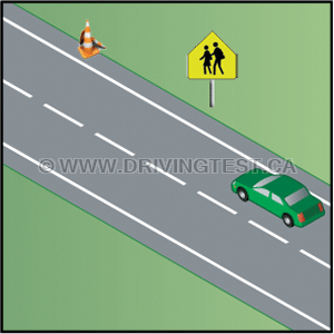 Driving Test Canada - Car Test 3 - What is the maximum speed in a school zone where the normal speed limit would be less than 80 km/h?