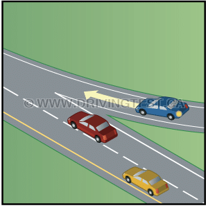 Test 3 - How should you enter traffic while using an acceleration lane to get on a highway?