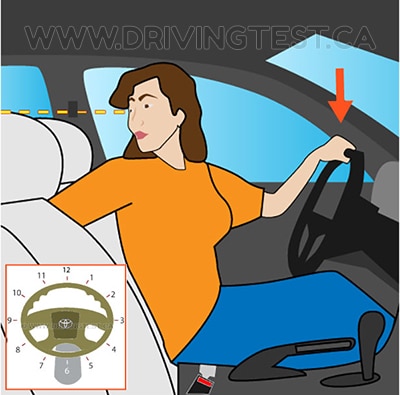 new-brunswick car - At what position on the steering wheel should your control hand be while reversing?