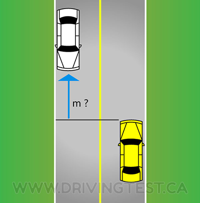 Test 1 - How far away from stopped vehicles on the opposite side of the road/highway do you have to be when stopping on a rural road or highway?