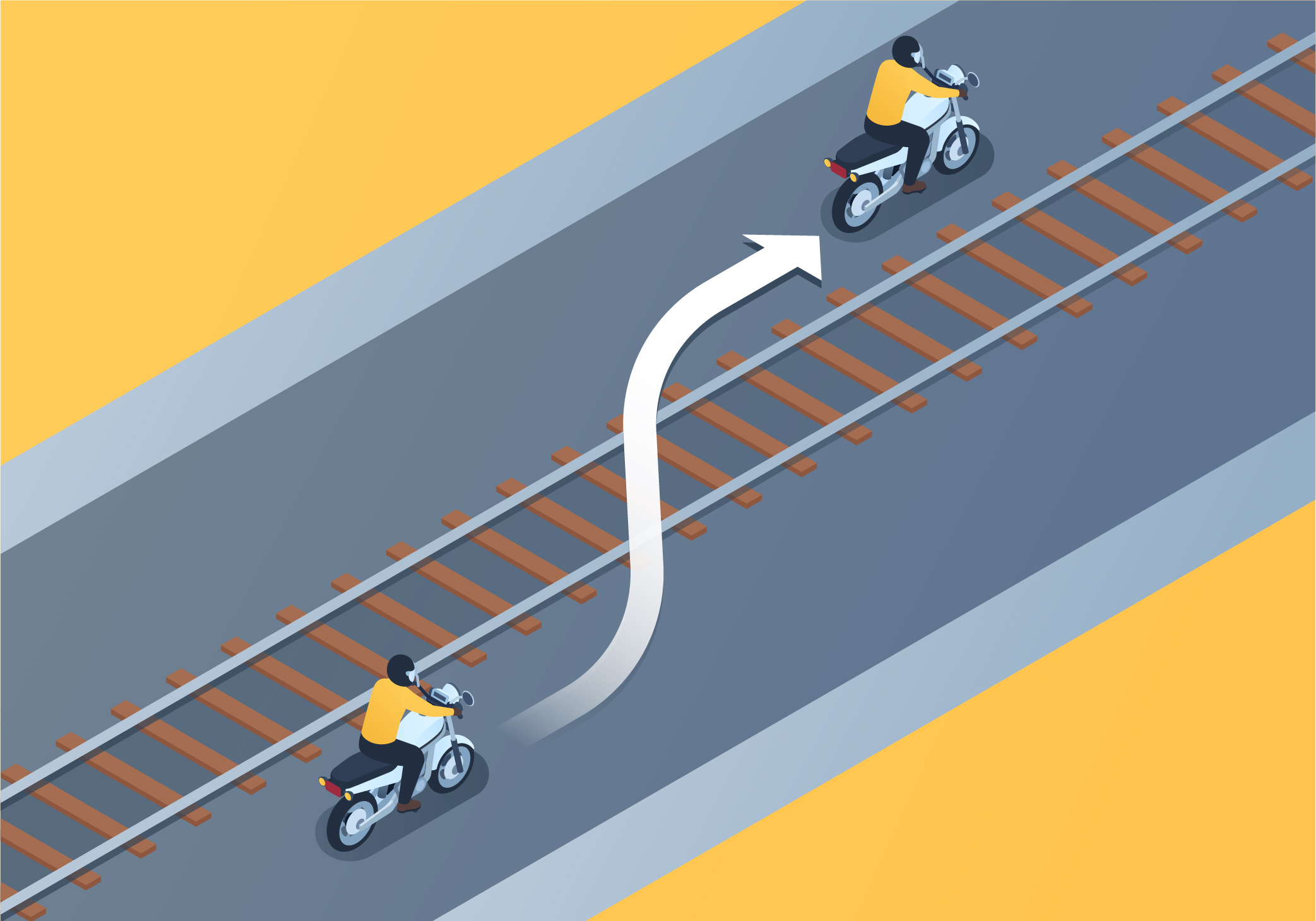 alberta motorbike - How should you cross a railroad or a streetcar track?